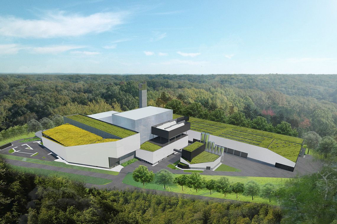 Rendering of green roof under construction at the Warsaw Municipal Waste Facility (ZUSOK)